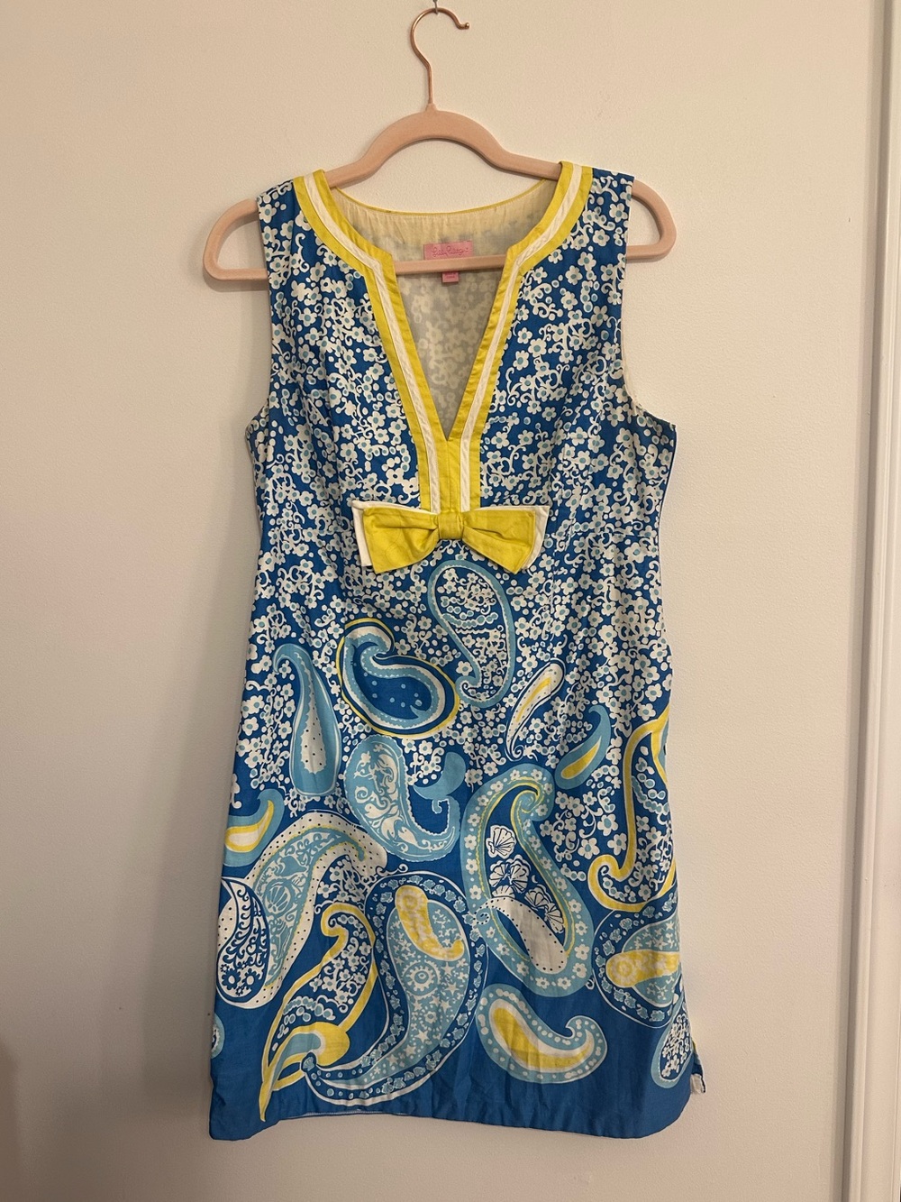 Lilly Pulitzer Blue and Yellow Paisley Sleeveless Shift Dress